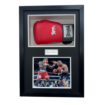 Boxhandschuh Vitrine 5 Zoll tiefer 3D Rahmen mit Fotoplakette 24x17 schwarz Halterung