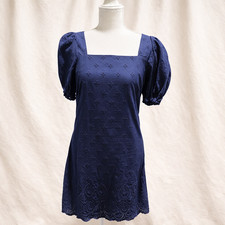 Draper James Blue Eyelet Dress S Puff Sleeve Cottagecore Romantic Feminine