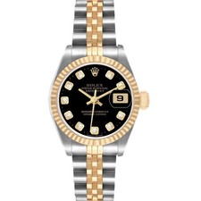 Rolex Datejust 26 Steel Yellow Gold Black Diamond Dial Ladies Watch 79173