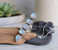Moonstone Multi Stone Long Ring, 925 Sterling Silver Handmade Woman Ring