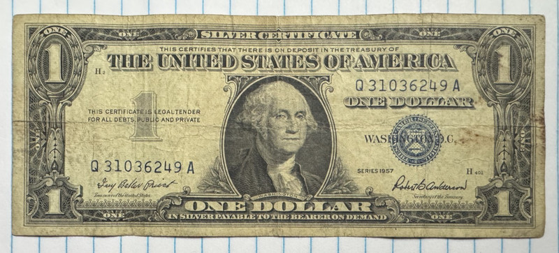 1957 Series Blue Seal 1 Dollar Silver Certificate Q 31 03 62 49 A