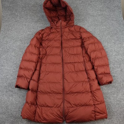 Uniqlo Ultra Light Down Jacket Womens XXL Red Hooded Mid Length Quilted Puffer
