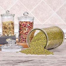 Set of 3 Glass Apothecary Jars with Lids, Bathroom Canisters Storage Containe...