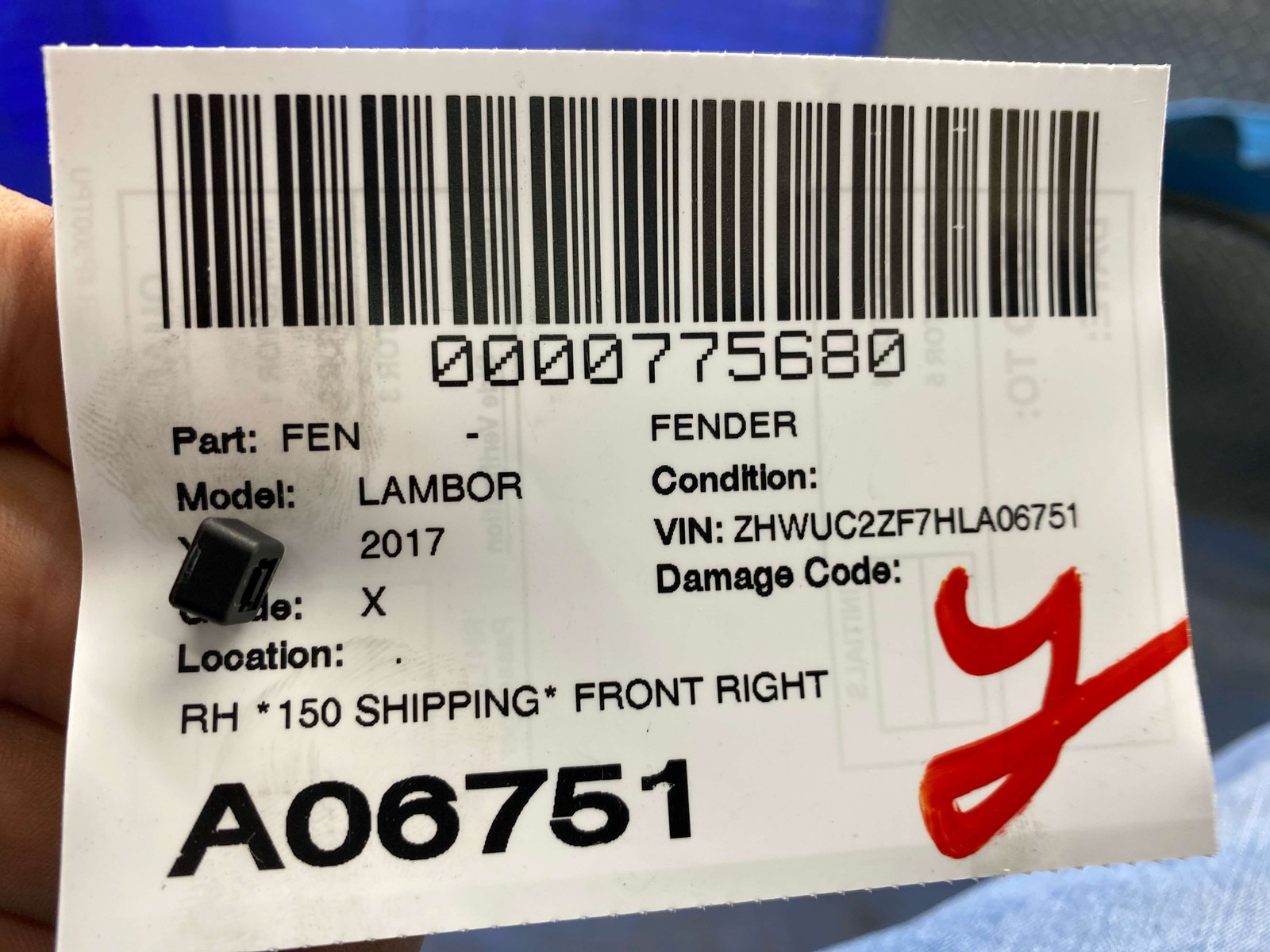 Lamborghini Huracan Front Right Fender Blue