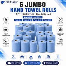 24 x Jumbo Embossed Tissue Workshop Hand Towels Rolls 2 Ply Centre Feed Wipes