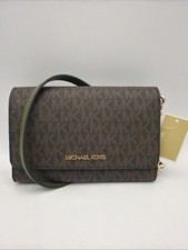 Michael Kors Jet Set Travel Phone Crossbody Wallet Brown Green NWT