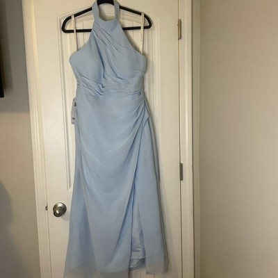 Azazie Jemma Bridesmaid Dress Sky Blue Custom Size C Sheath Halter Slit Gown NWT