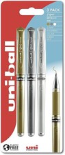Uni-ball Signo Broad Gel Pen Pack of 3, Gold, Silver White