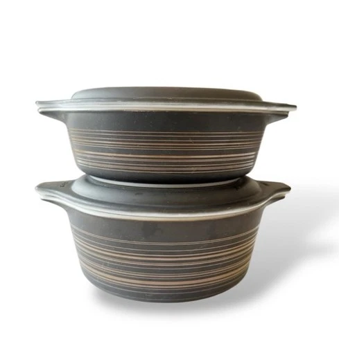 Pyrex Terra Earth Black Dark Bown Stripe 1.5 Pint W/Lid #472 1 Pint W/Lid #471