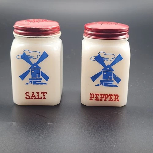 Vintage Hazel Atlas Milk Glass Windmill Salt and Pepper Shakers
