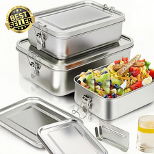 2 Piece Stainless Steel Lunch Box Set - 1400Ml with Divider and 550Ml Metal Box 
