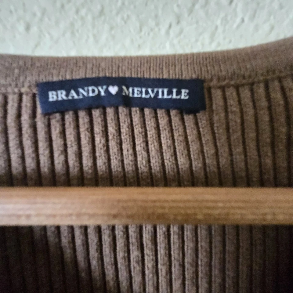 Brandy Melville Brown Cardigan Ribbed Knit Long Sleeve Crop Top One Size - Image 3 of 4