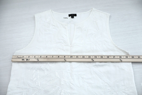 TALBOTS Women's Linen Cotton Tank Top Sequin Floral Lined White Size 12p Petite - Picture 13 of 15