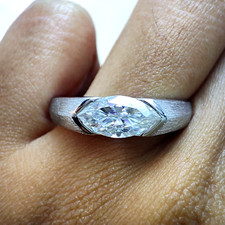 925 Sterling Silver bezel set Marquise cut white moissanite Brash Finishing ring