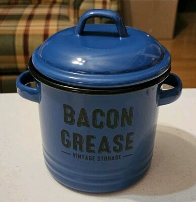 Vintage Enamel Grease Container Oil Pot With Lid, Large Capacity Oil Pot