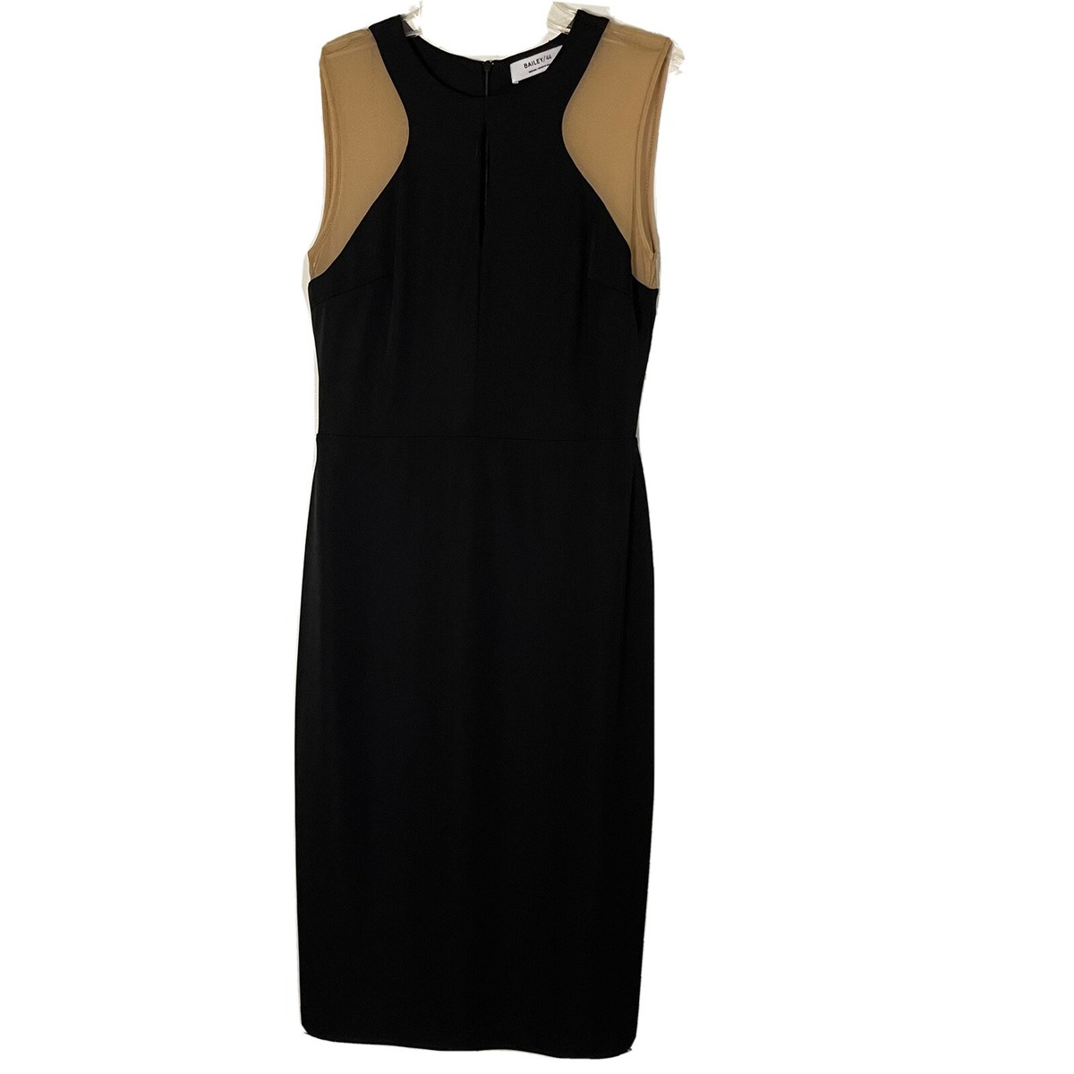 bailey mini dress in black 44 bodycon sleeveless mesh keyhole cocktail size medium stretchy fabric allows room
