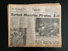 1974 The Pittsburgh Press "Sutton Muzzles Pirates" Pittsburgh Pirates MLB 1974 The Pittsburgh Press "Sutton Muzzles Pirates" Pittsburgh Pirates MLB
