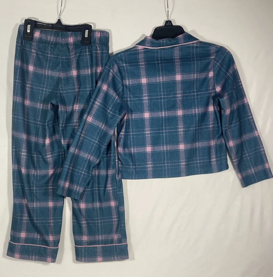 Conjunto de pijama de franela a cuadros para niñas talla S 6/7 botón clásico usado en excelente estado 2 piezas algodón bolsillo PJ Foto 4 de 4