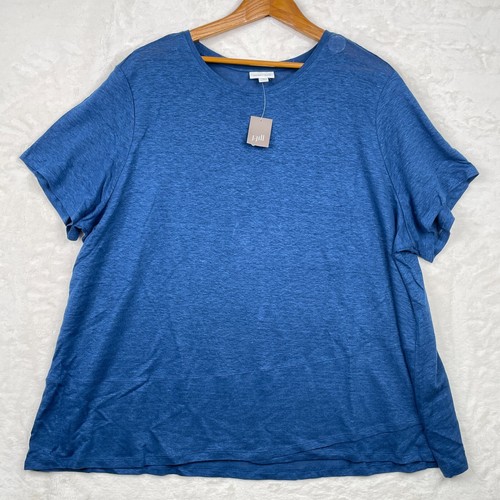 New J.Jill Love Linen Top Womens 3X Blue Short Sleeve Casual Comfort Summer NWT