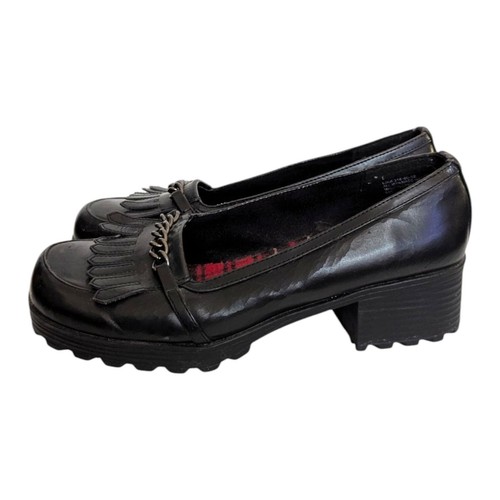 Vintage 1990s Y2K Unionbay Black Fringed Vegan Leather Chunky Loafers Shoes 9.5 - Picture 3 of 9