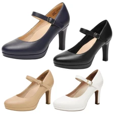 Women Mary Jane Pump Shoes Ankle Strap Round Toe High Heel Dress Pump Shoes