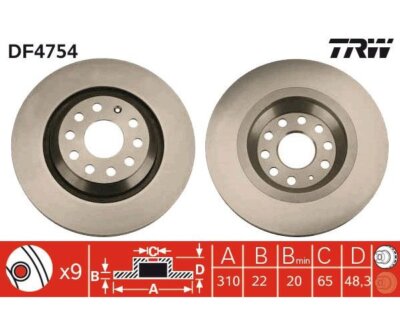 2 pieces brake disc TRW DF4754 for VW Passat Passat Variant