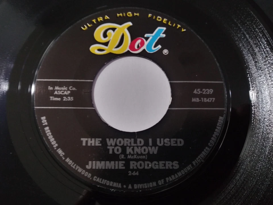 Jimmie Rodgers – The World I Use To Know UNPLAYED Reissue 1970s 45RPM DOT Record - Image 2 of 3