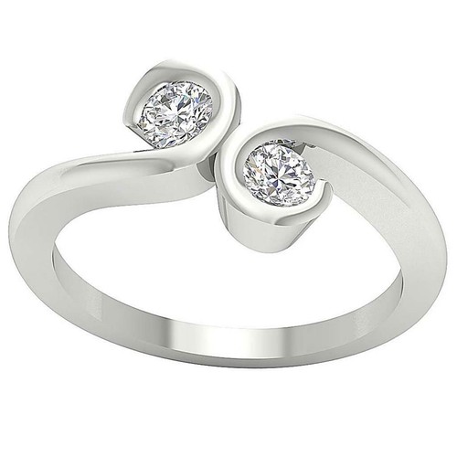 Forever Us Two Stone Ring SI1 G 0.55 Ct Natural Diamond 14K Gold Semi Bezel Set - Picture 4 of 10