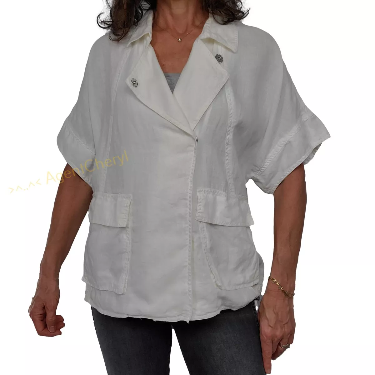 Eileen fisher white linen jacket sale