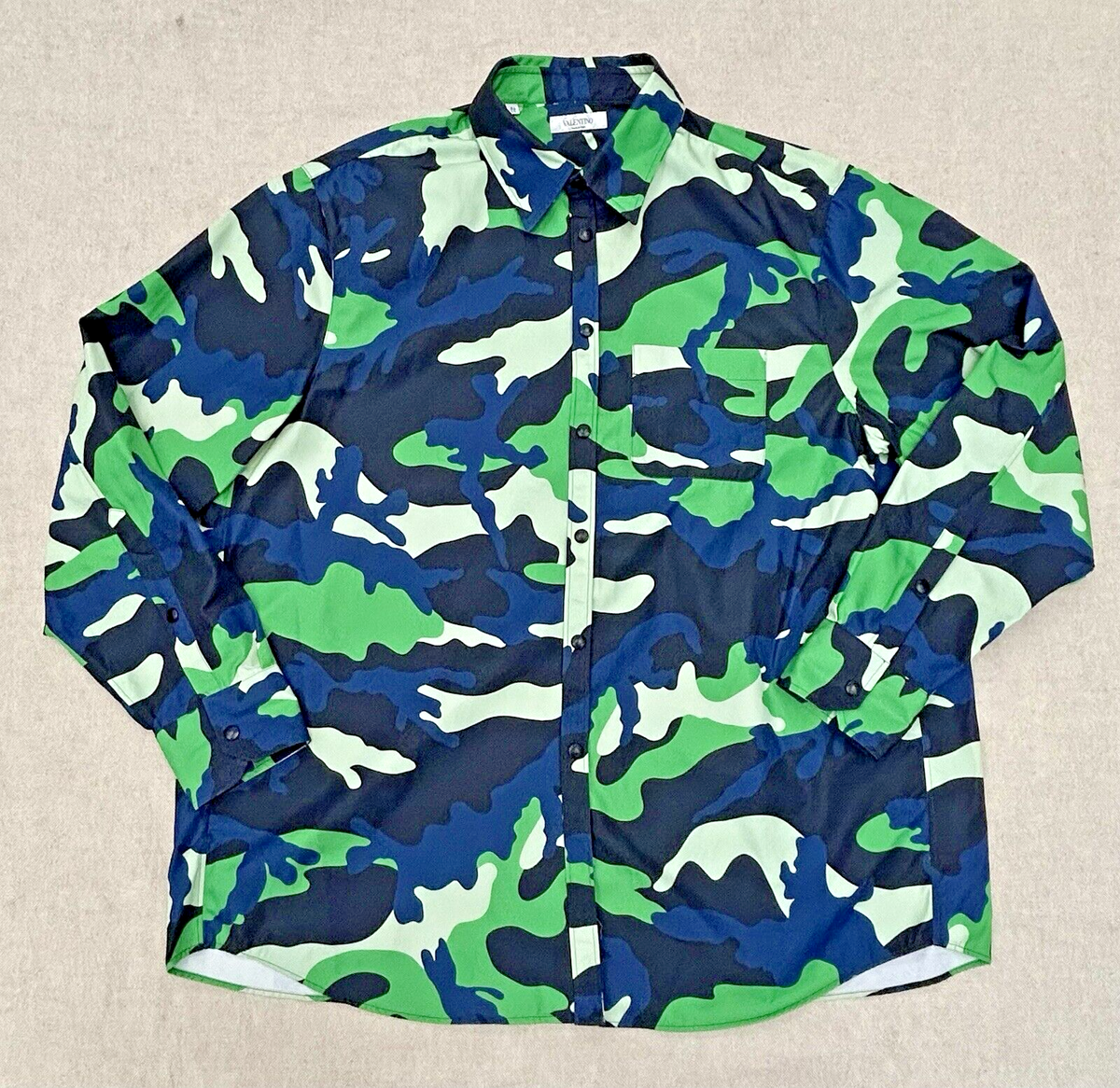 Valentino TV3ABA975B1 100% Polyester Camouflage Shirt Navy/Green
