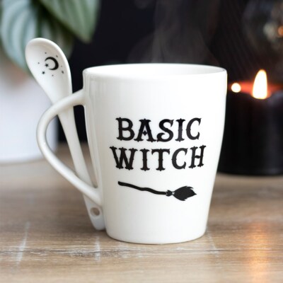 Tasse mit Löffel Basic Witch Hexe Magie Witchy Kaffeepott Teetasse Gothic Pagan