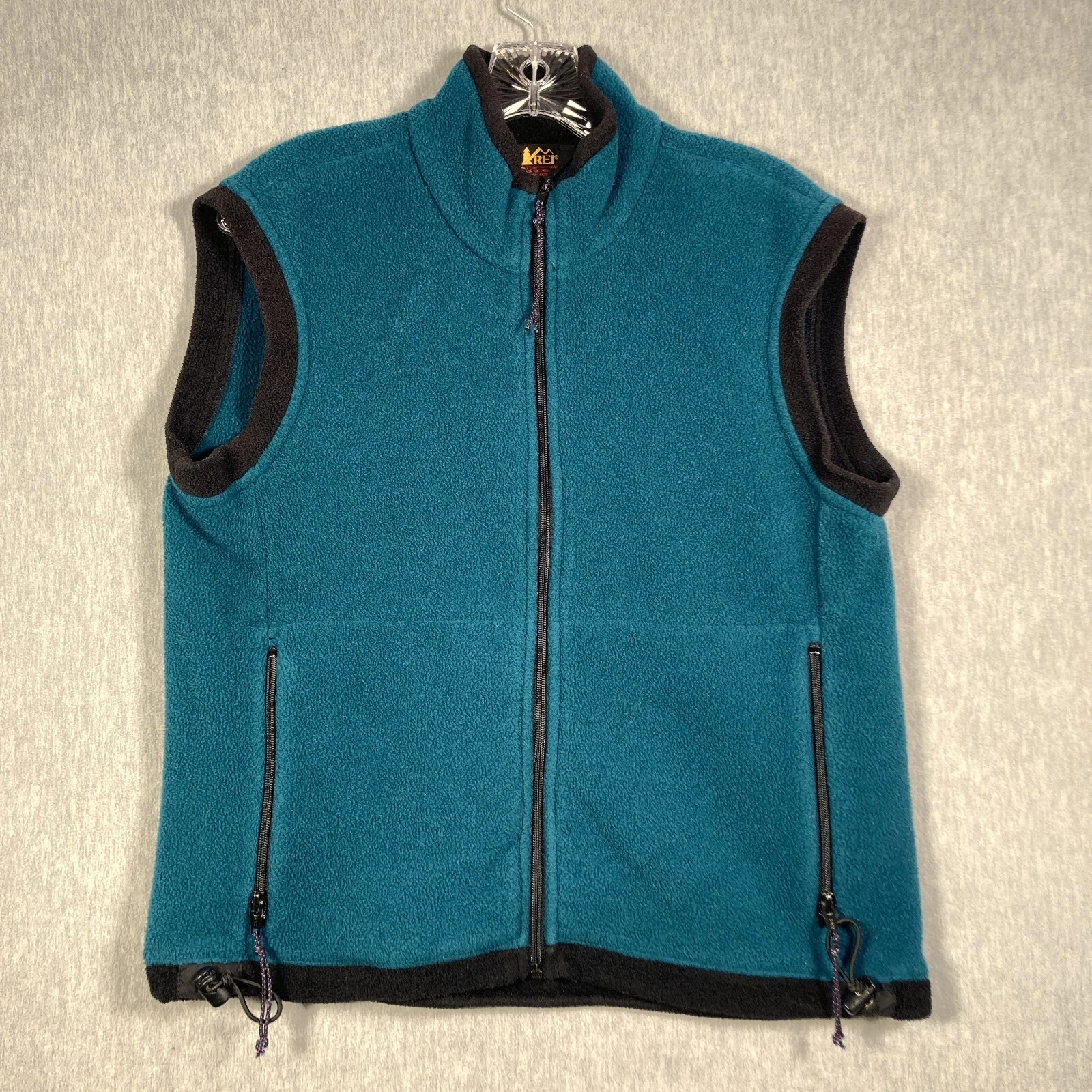 VTG REI Windbloc Fleece Vest Mens S Teal Blue Polartec Full Zip Zippered Pockets