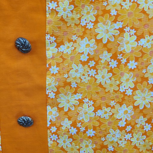 70er Jahre handgefertigter Rock Set 4XL orange Blume Seersucker quadratischer Ausschnitt Teelänge - Bild 11 von 16