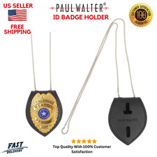Genuine Leather Police Badge Holder Wallet w/ Chain  Belt Clip Universal Fit