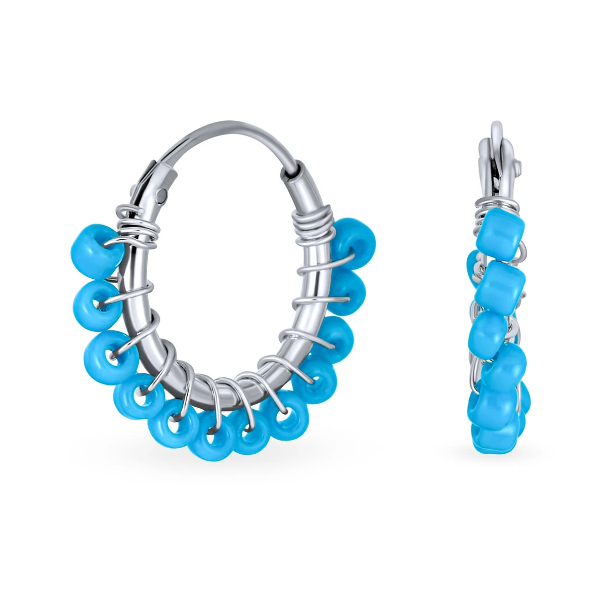 Small Boho Red Blue Turquoise Endless Hoop Western Earrings .925