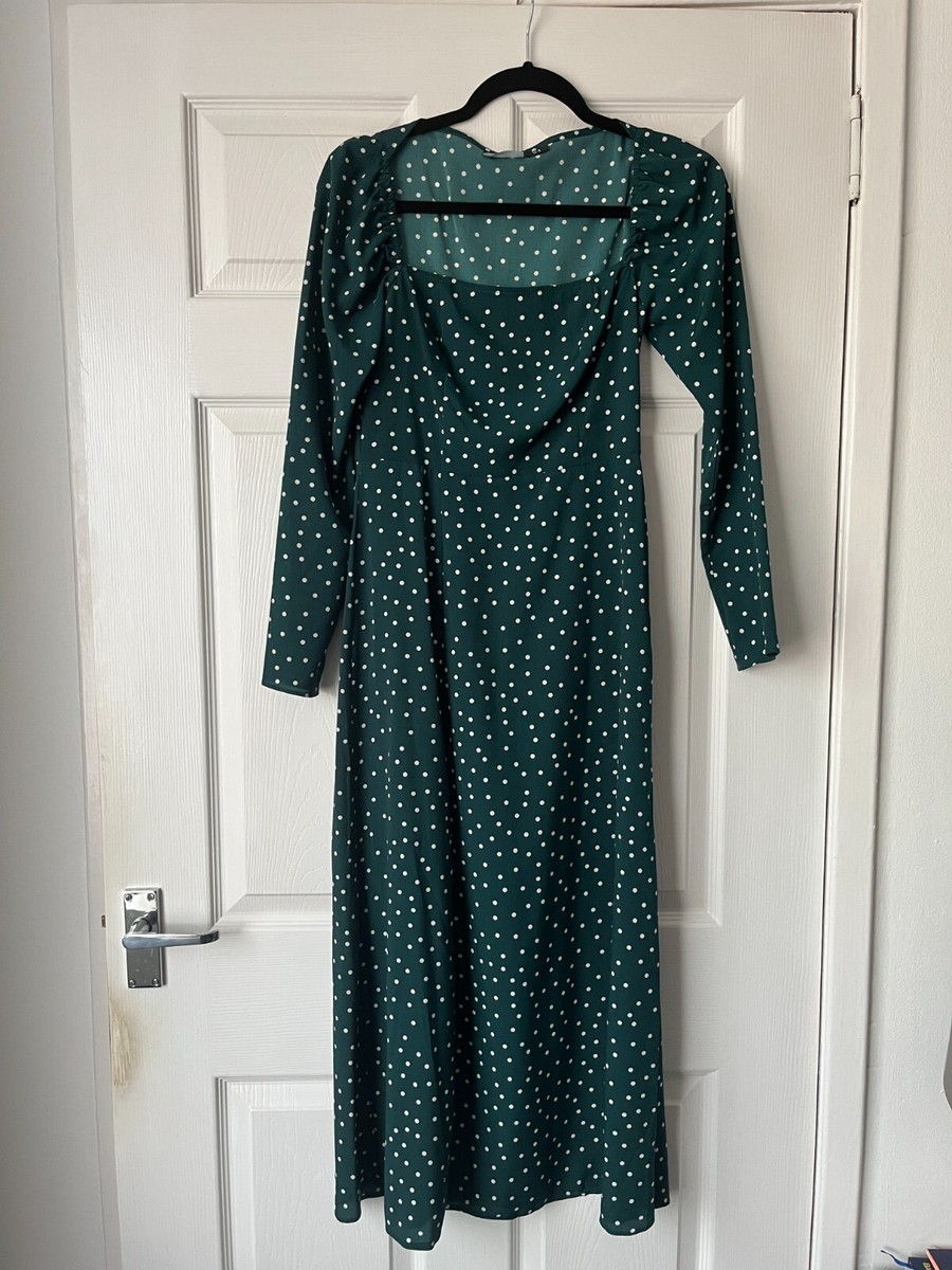 BRAND NEW ASOS DESIGN Green Polka Dot Square Neck Midi Dress (UK 8) BRAND NEW ASOS DESIGN Green Polka Dot Square Neck Midi Dress (UK 8)