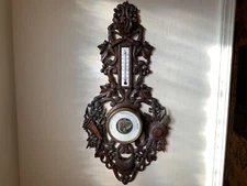 Lovely Antique French Carved Wooden Barometer/Thermometer, not working