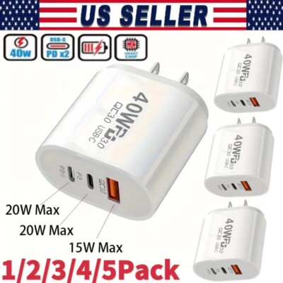 US Dual PD 40W Fast Wall Charger Power Adapter For iPhone 15 Pro Max 14 13 Plus