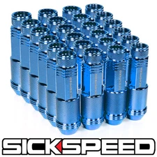 SICKSPEED 24 PC BLUE STEEL 90MM LONG EXTENDED LUG NUTS FOR WHEELS/RIMS 14X1.5