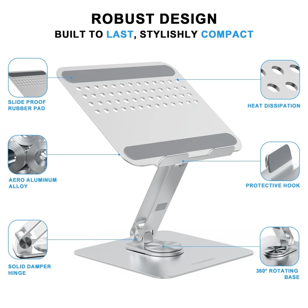 Adjustable Height Laptop Stand for Desk Portable Ergonomic 360° Rotation