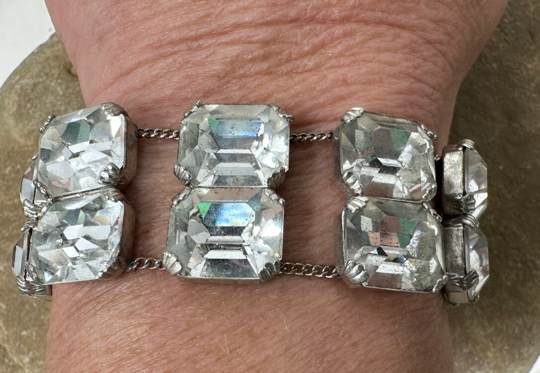 Vintage  Sparkly Rectangular Rhinestone Double Ro… - image 1