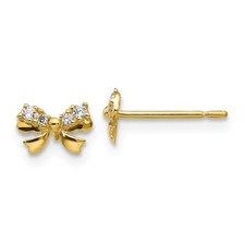 14k Yellow Gold Children's CZ Bow Post Earrings 5mm x 6mm Madi K Kids Jewelry