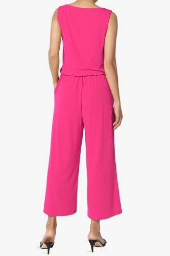 TheMogan S~3X Sleeveless Scoop Neck Pocket Crop Wide Leg Culotte Jumpsuit - Picture 54 of 107