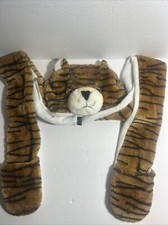 PLUSH TIGER CAT Animal WINTER HAT one size fits All With Built In Gloves