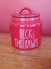 Rae Dunn Red Lid Cookie Jar DECK THE PAWS By Magenta Animals Pet Dog Cat Treats