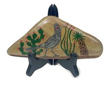 Roadrunner Bird Painted Rock Figurine Desert Cactus 7  x 3.25  x 0.75  