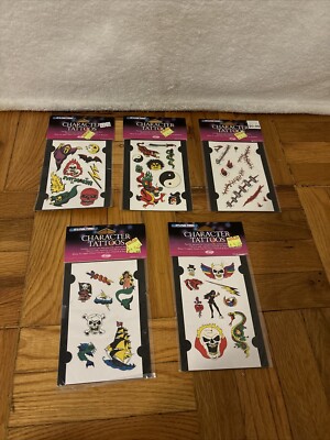 Vintage Fun World Character temporary tattoos stickers X 5 NEW SEALED