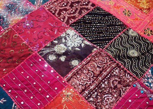 7 PC LUXURIOUS VINTAGE SARI BEADS BLANKET QUILT COVERLET BEDSPREAD THROW DUVET - Picture 9 of 14