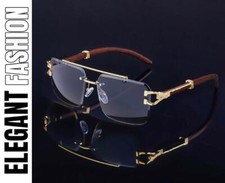 Classic Elegant Sophisticated Modern Retro Hip Hop SUNGLASSES Gold  Wood Frame