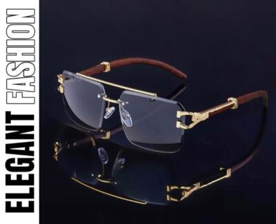 Classic Elegant Sophisticated Modern Retro Hip Hop SUNGLASSES Gold & Wood Frame